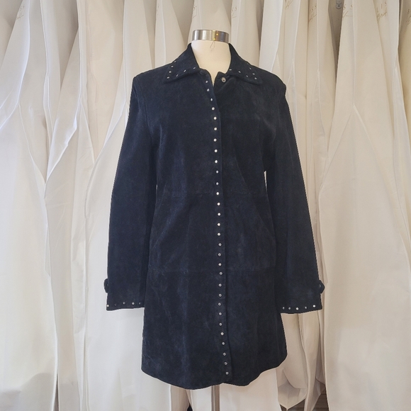 Vintage Express Black Leather Suede Coat with silver stud detailing size 9/10 - Picture 4 of 12